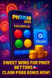 PHSUGAR mobile casino promo – ColorPlus game, GCash logo, and Filipino-themed design for fast, secure betting